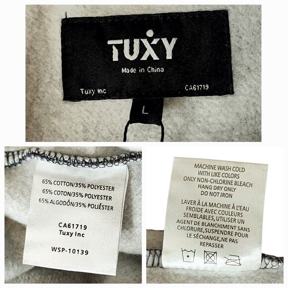 Tuxy One Piece Sweatsuit Jumpsuit L Men Gray Top Black Bottom Hooded Zip Fly NEW - Picture 4 of 13